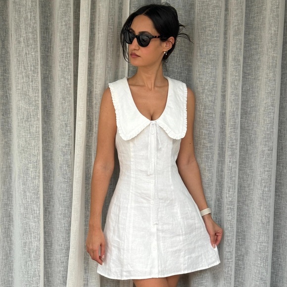 NWT Caroline Constas Petter Pan Collar White Linen Blend Mini Dress. Size 8 - Picture 1 of 5